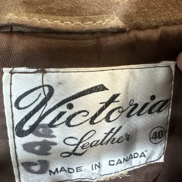 1970s Victoria Leather Suede Belted Safari Jacket Plaid Lined Canada